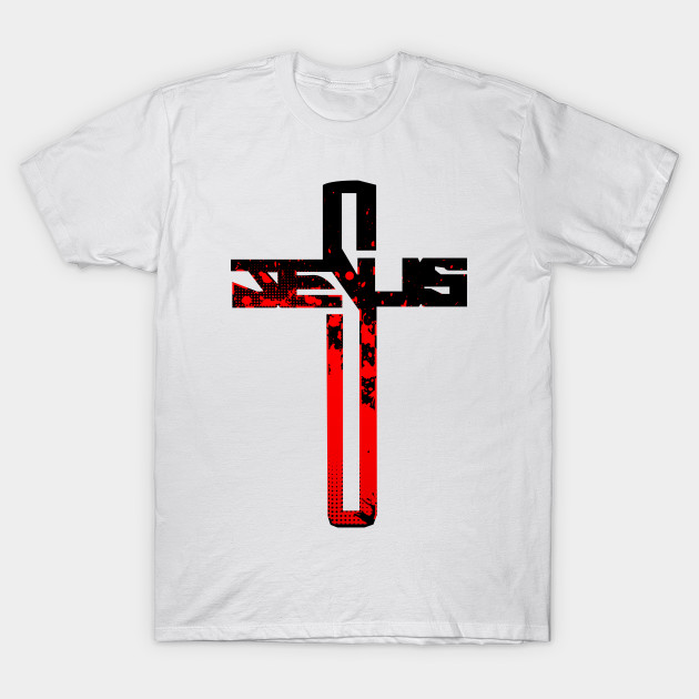 Red and Black Jesus Cross T-Shirt-TOZ